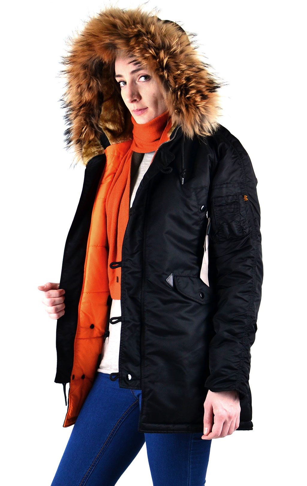 Женская аляска ALPHA INDUSTRIES VF 59 N-3B натур. мех black 