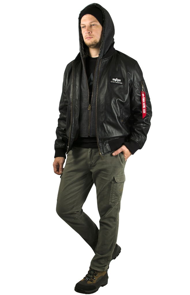 Куртка-бомбер лётная ALPHA INDUSTRIES MA-1 D-Tec leather кожа black 