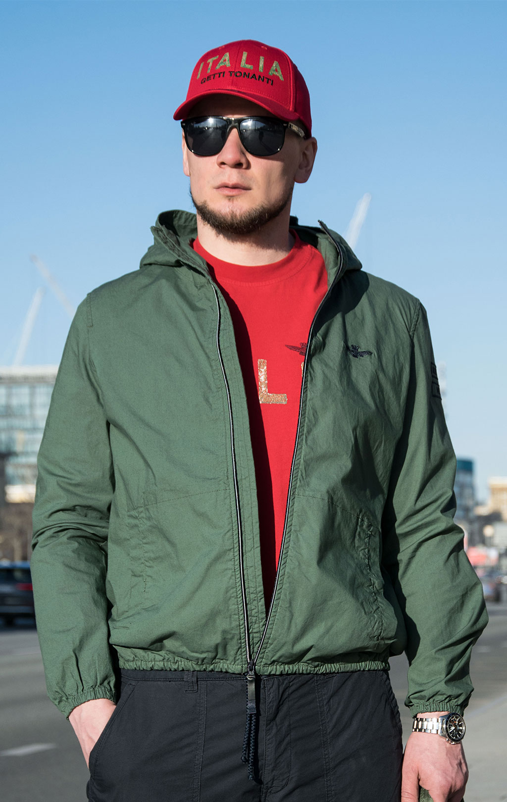 Ветровка AERONAUTICA MILITARE big size SS 23 m/TR verde militare (AB 2054) 