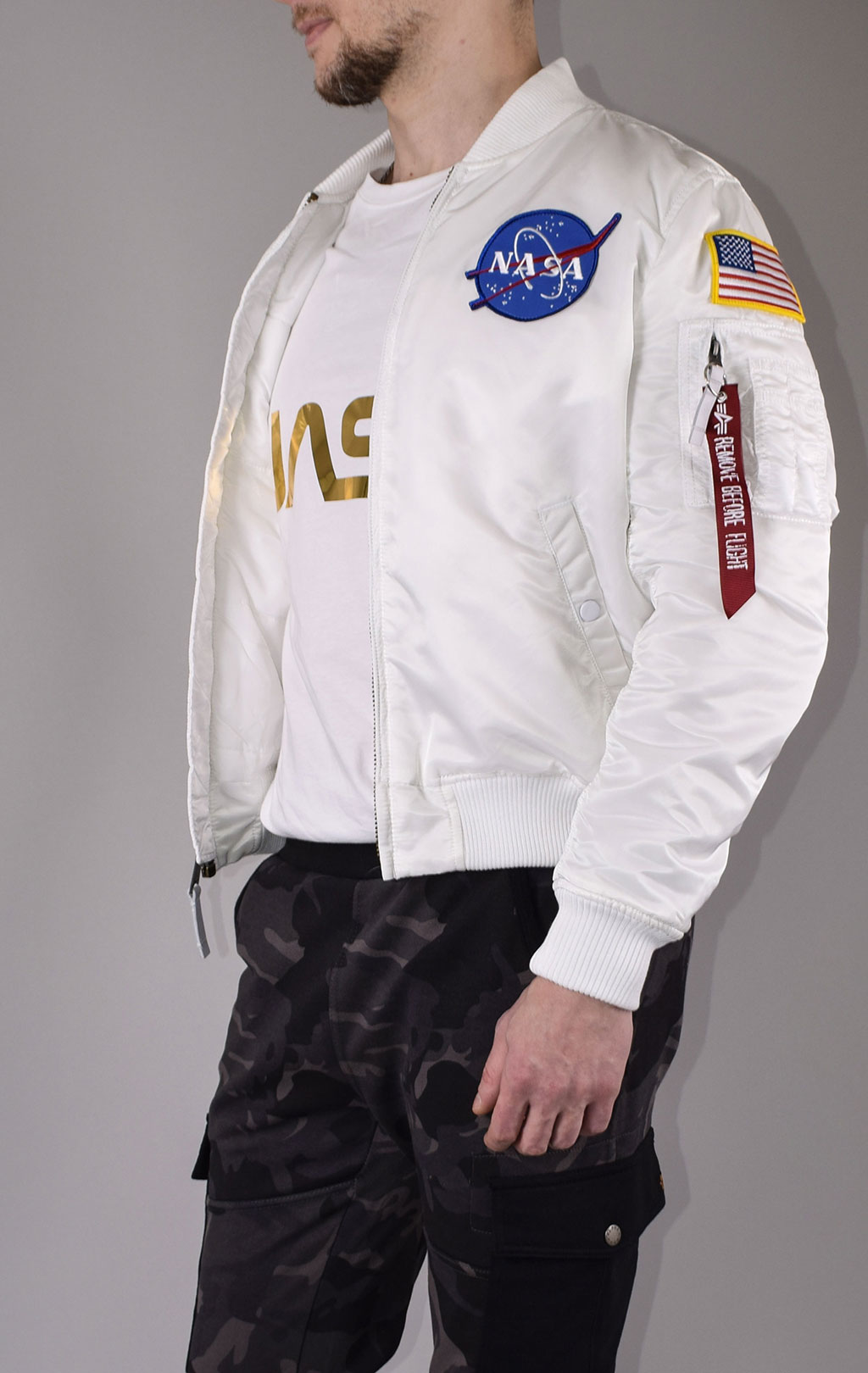 Бомбер ALPHA INDUSTRIES MA-1 VF NASA white 