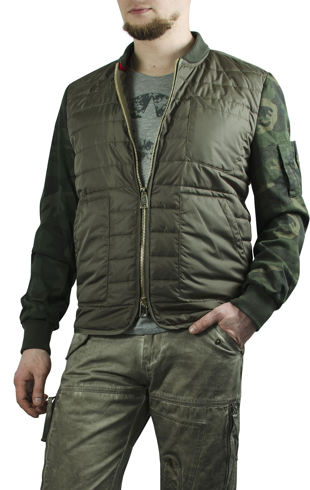 Ветровка-бомбер Project Foce GREG camo sleevs verde 