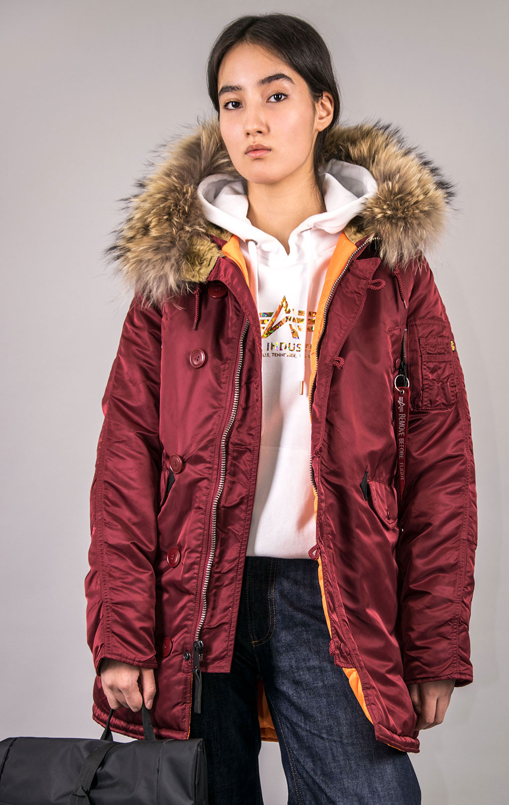 Женская аляска ALPHA INDUSTRIES N-3B CLASSIC original fit натур. мех FW 21 m commander red 