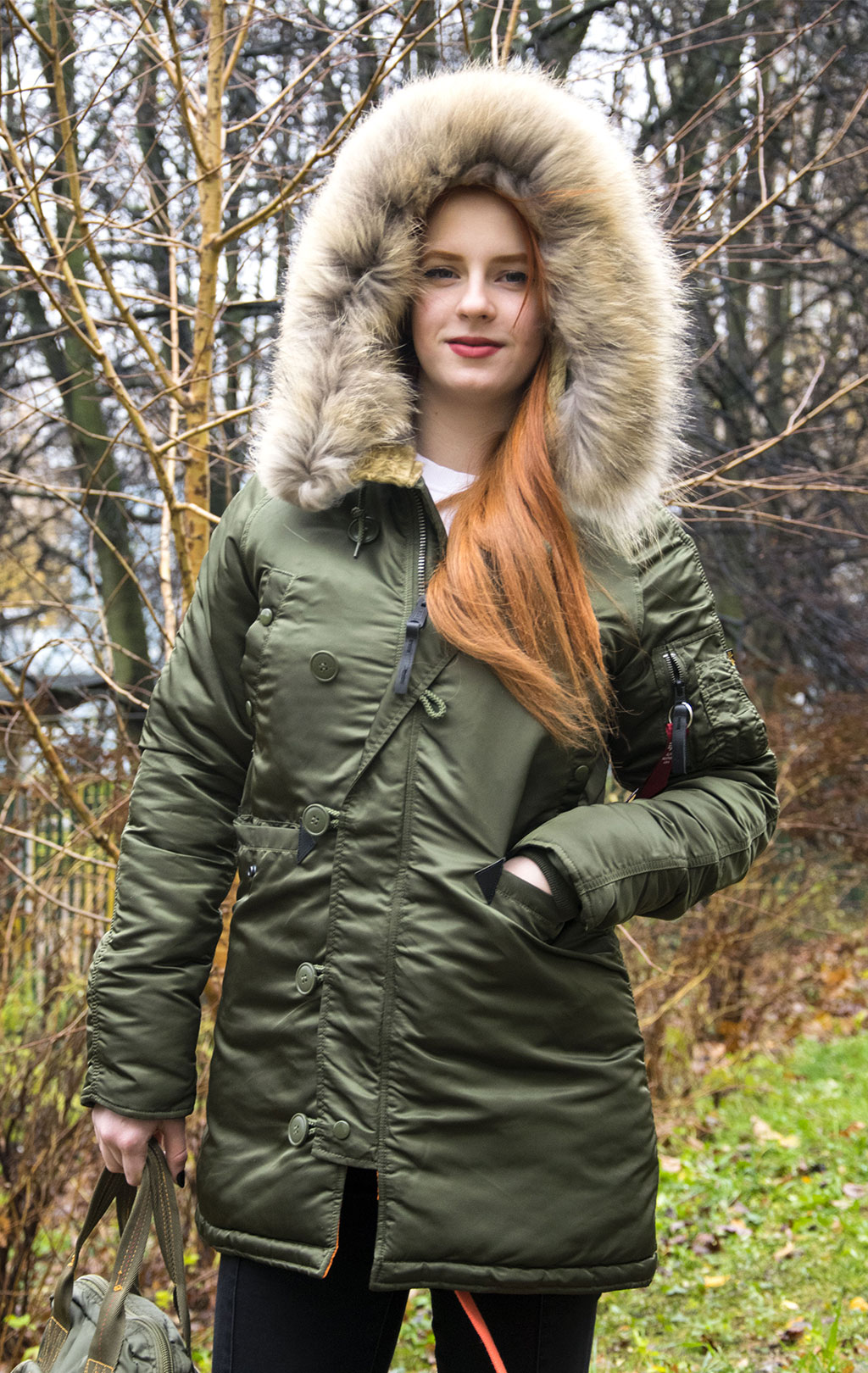 Женская аляска ALPHA INDUSTRIES N-3B VF 59 натур. мех dark green 