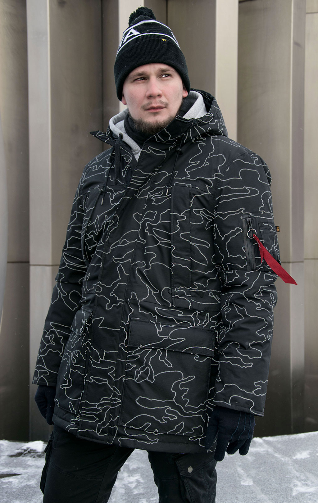 Аляска ALPHA INDUSTRIES N-3B PRIMALOFT PARKA reflective black camo 