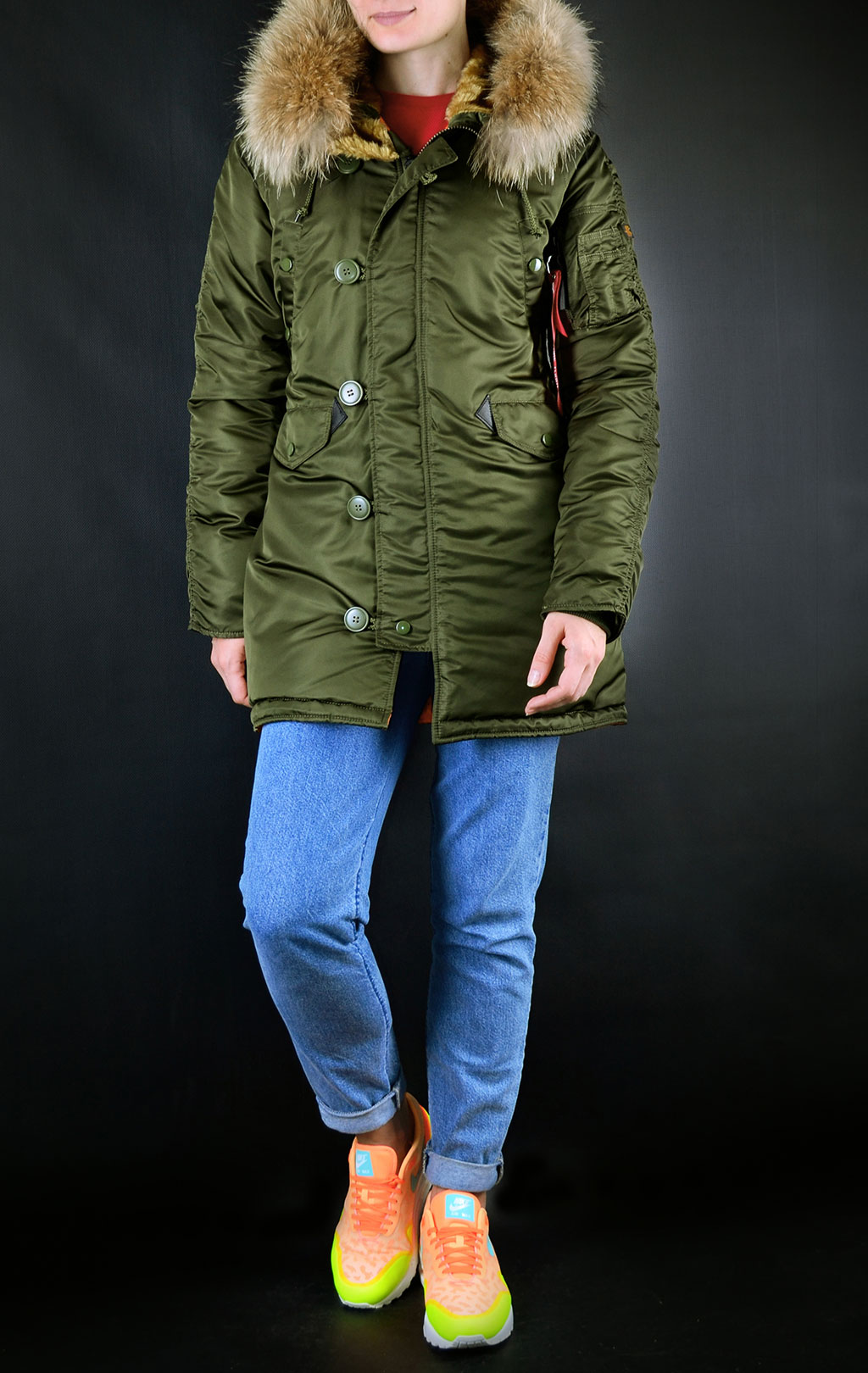 Женская аляска ALPHA INDUSTRIES N-3B VF 59 натур. мех dark green 