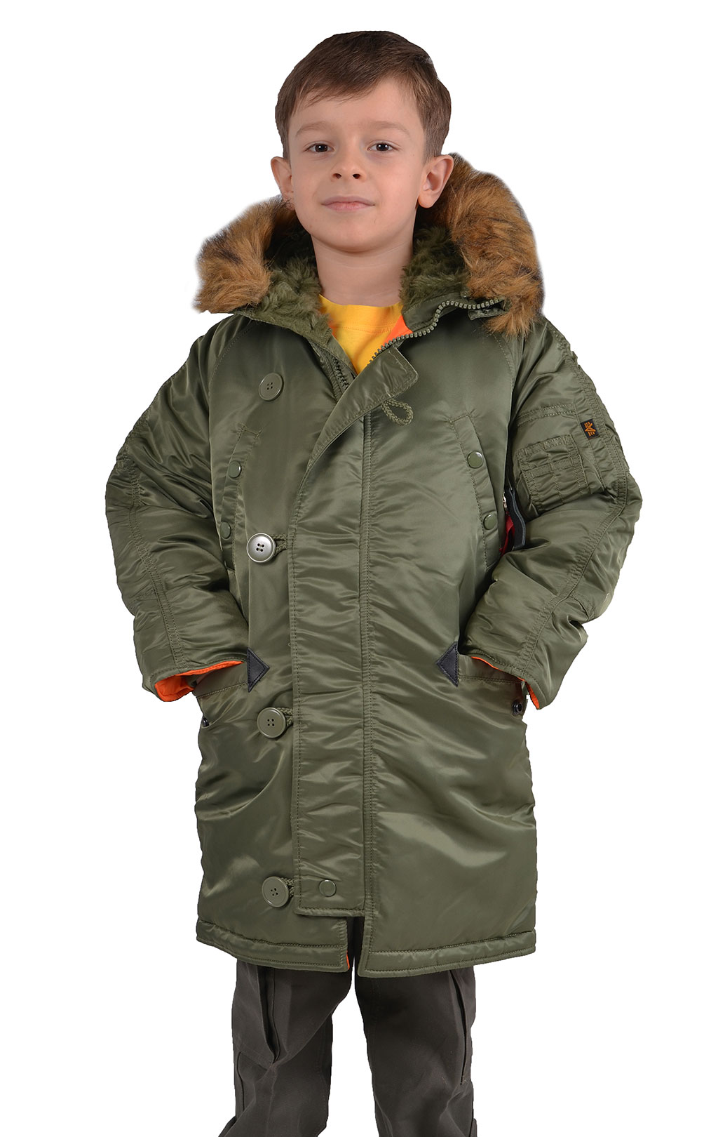 Детская аляска длинная ALPHA INDUSTRIES N-3B CLASSIC sage green 