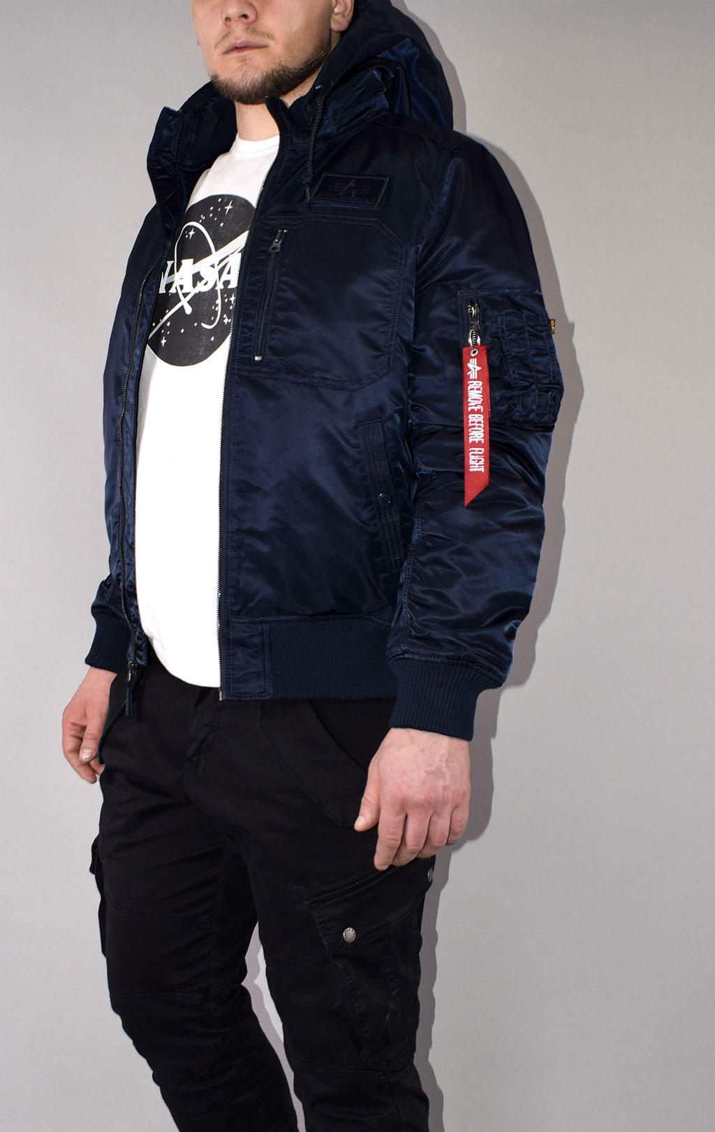 Куртка-бомбер лётная ALPHA INDUSTRIES MA-1 HOODED RIB FW 21 m replica blue 