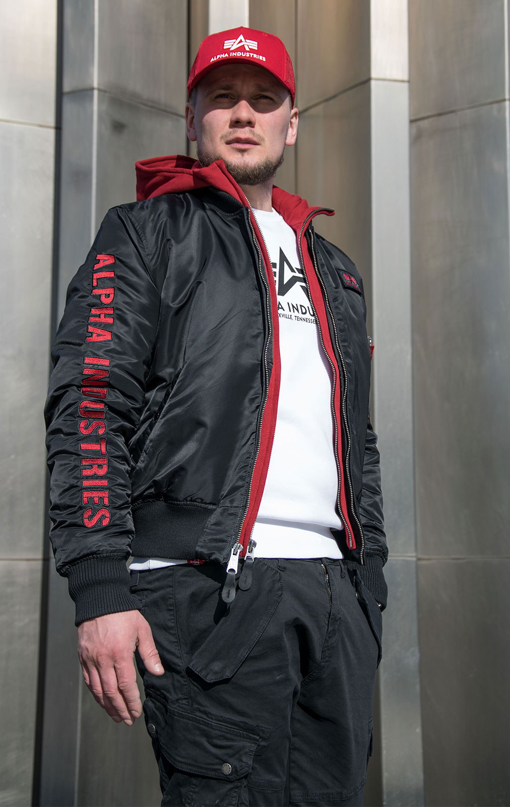 Куртка-бомбер лётная ALPHA INDUSTRIES MA-1 D-Tec SE big size black/red 