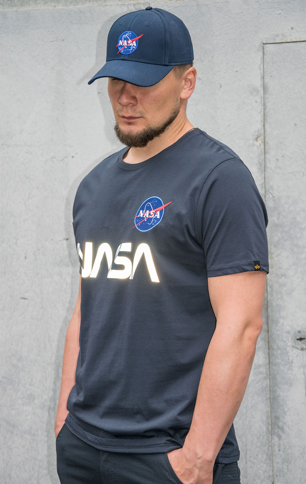 Футболка ALPHA INDUSTRIES NASA Reflective big size rep. blue 