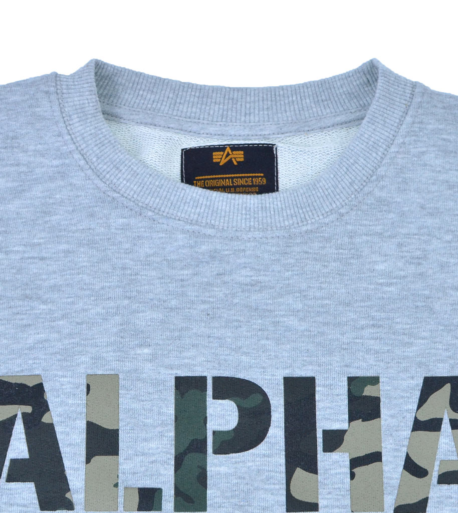 Свитшот ALPHA INDUSTRIES CAMO PRINT grey heather/woodland 