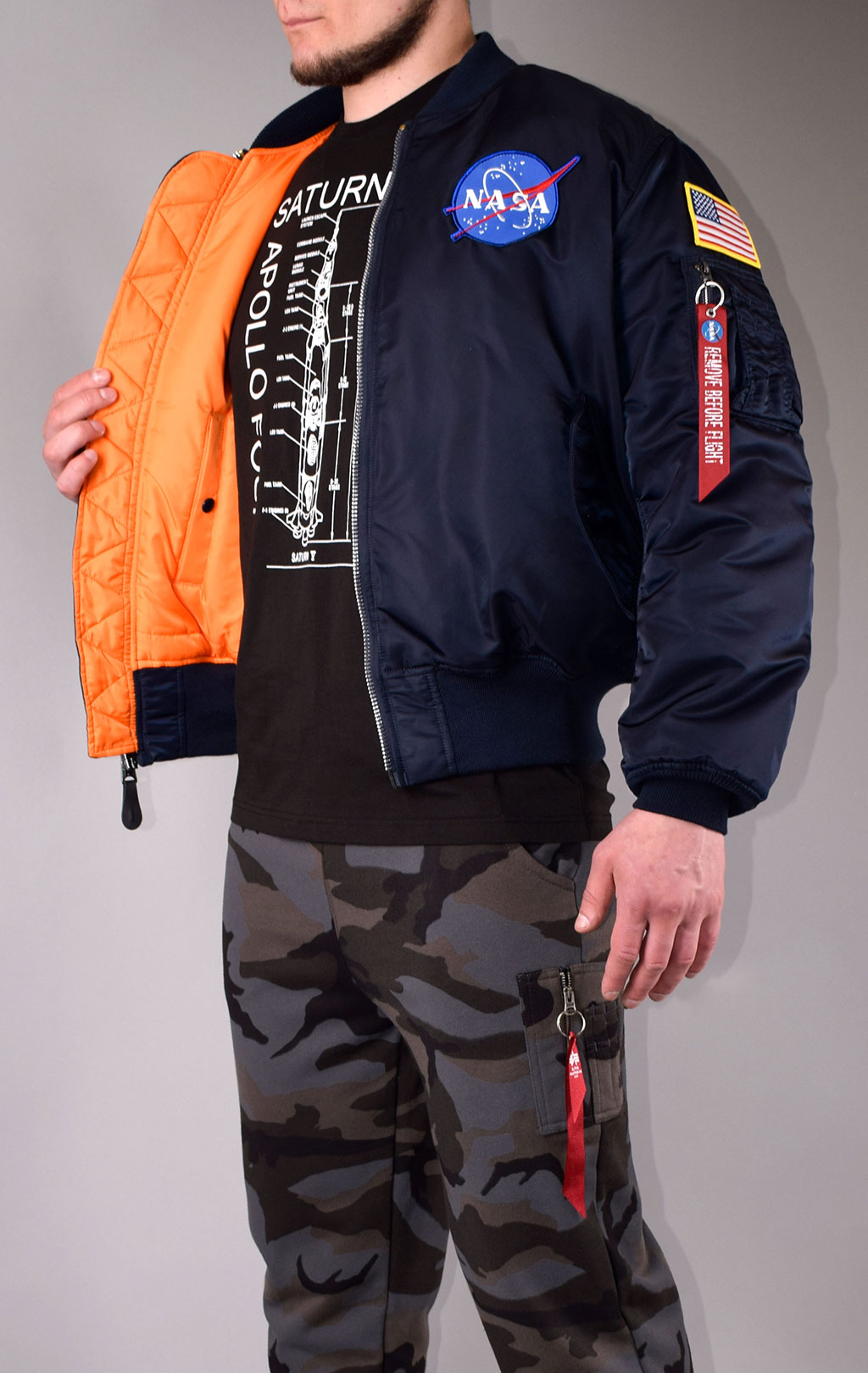 Бомбер ALPHA INDUSTRIES MA-1 original fit NASA big size rep. blue 