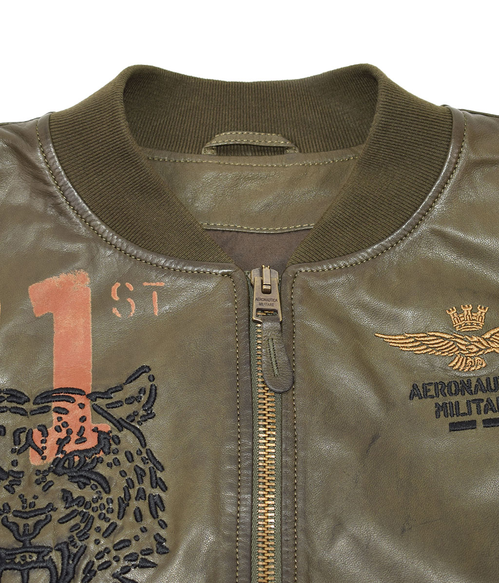 Бомбер AERONAUTICA MILITARE кожа SS 20/IT verde militare (PN 5009) 