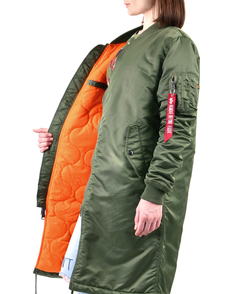 Женская куртка-бомбер удлинённая ALPHA INDUSTRIES MA-1 COAT sage green 