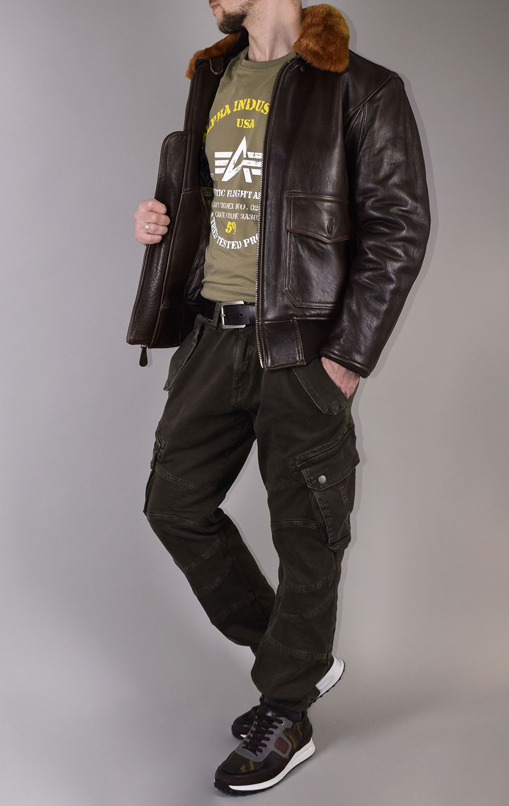 Куртка-пилот COCKPIT G-1 NAVY кожа brown (Z201035) 