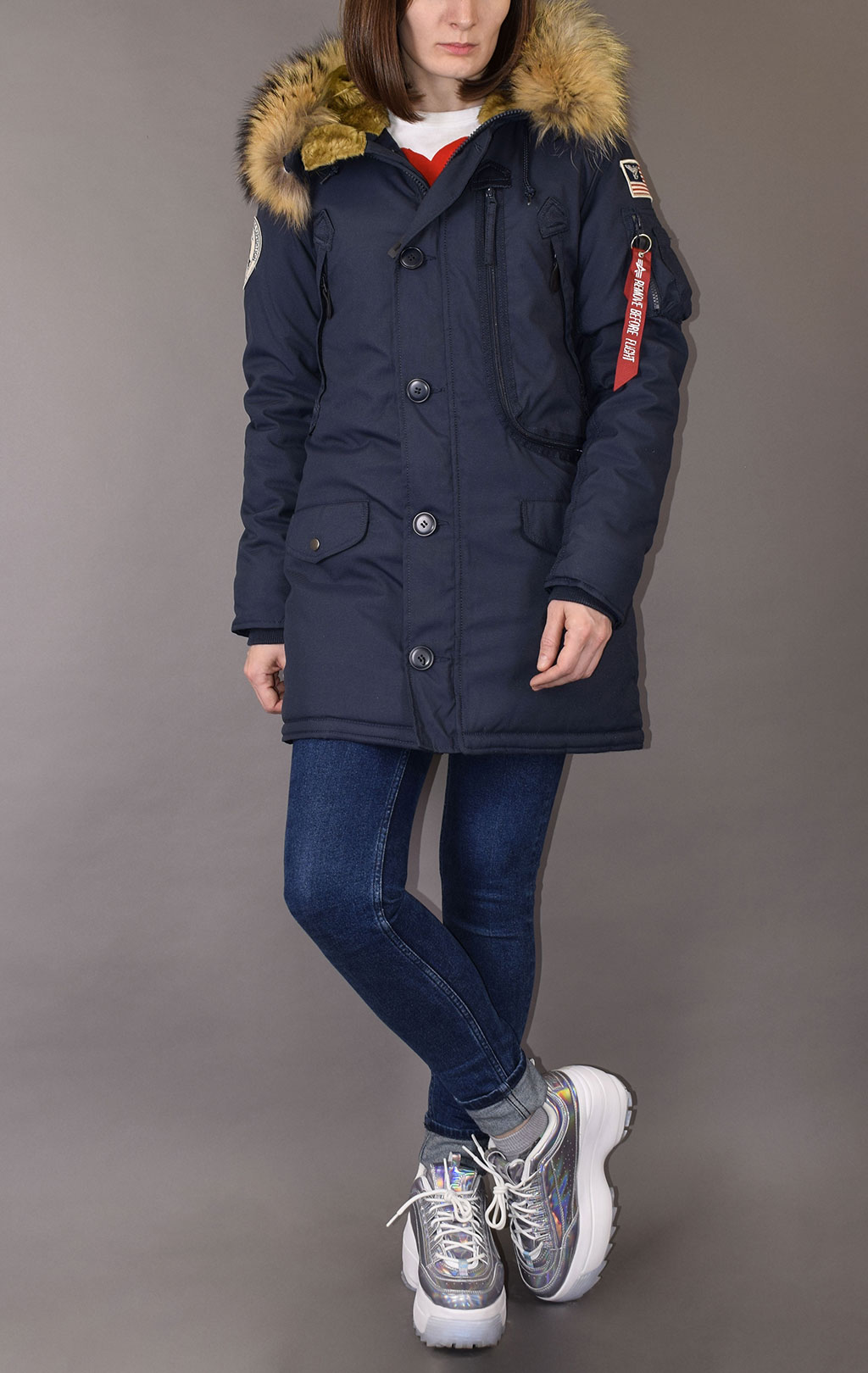 Женская аляска ALPHA INDUSTRIES POLAR натур. мех rep. blue 