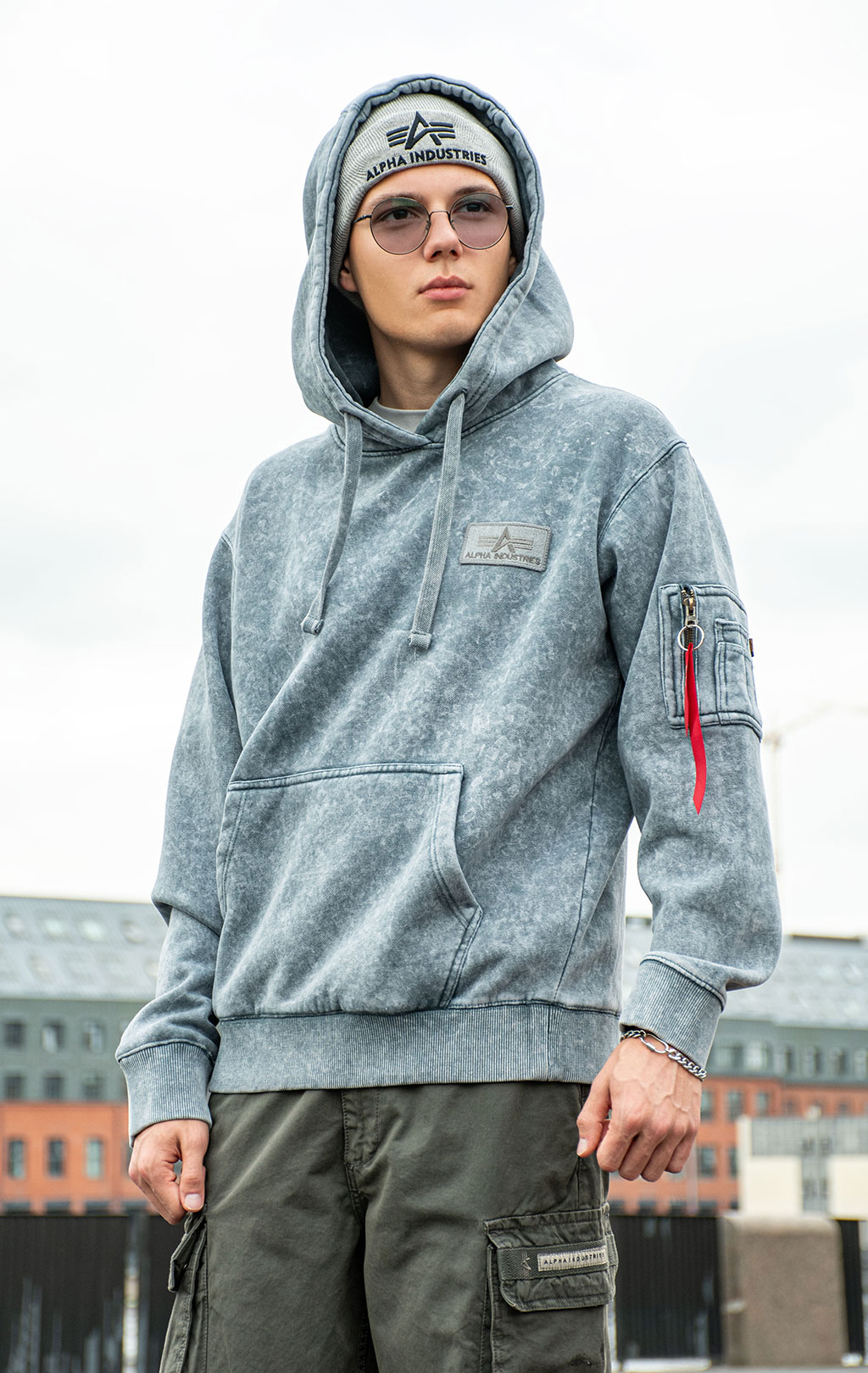 Толстовка ALPHA INDUSTRIES BACK PRINT HOODY VINTAGE denim blue 
