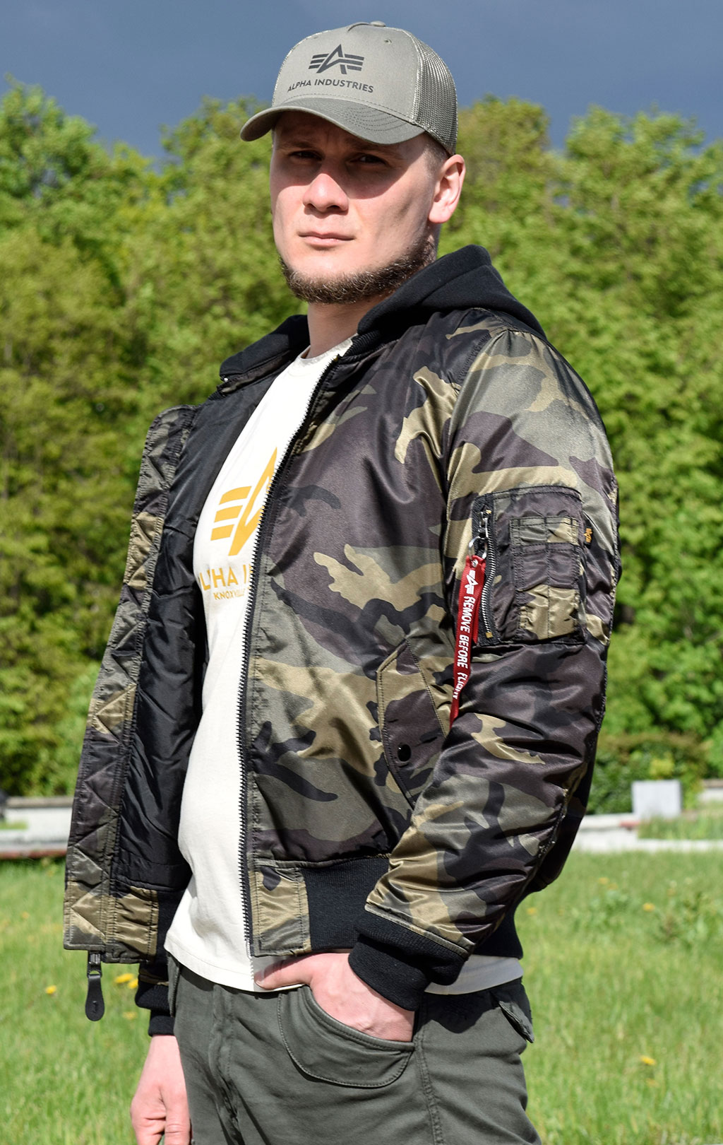 Куртка-бомбер ALPHA INDUSTRIES MA-1 NATUS dark woodland camo 