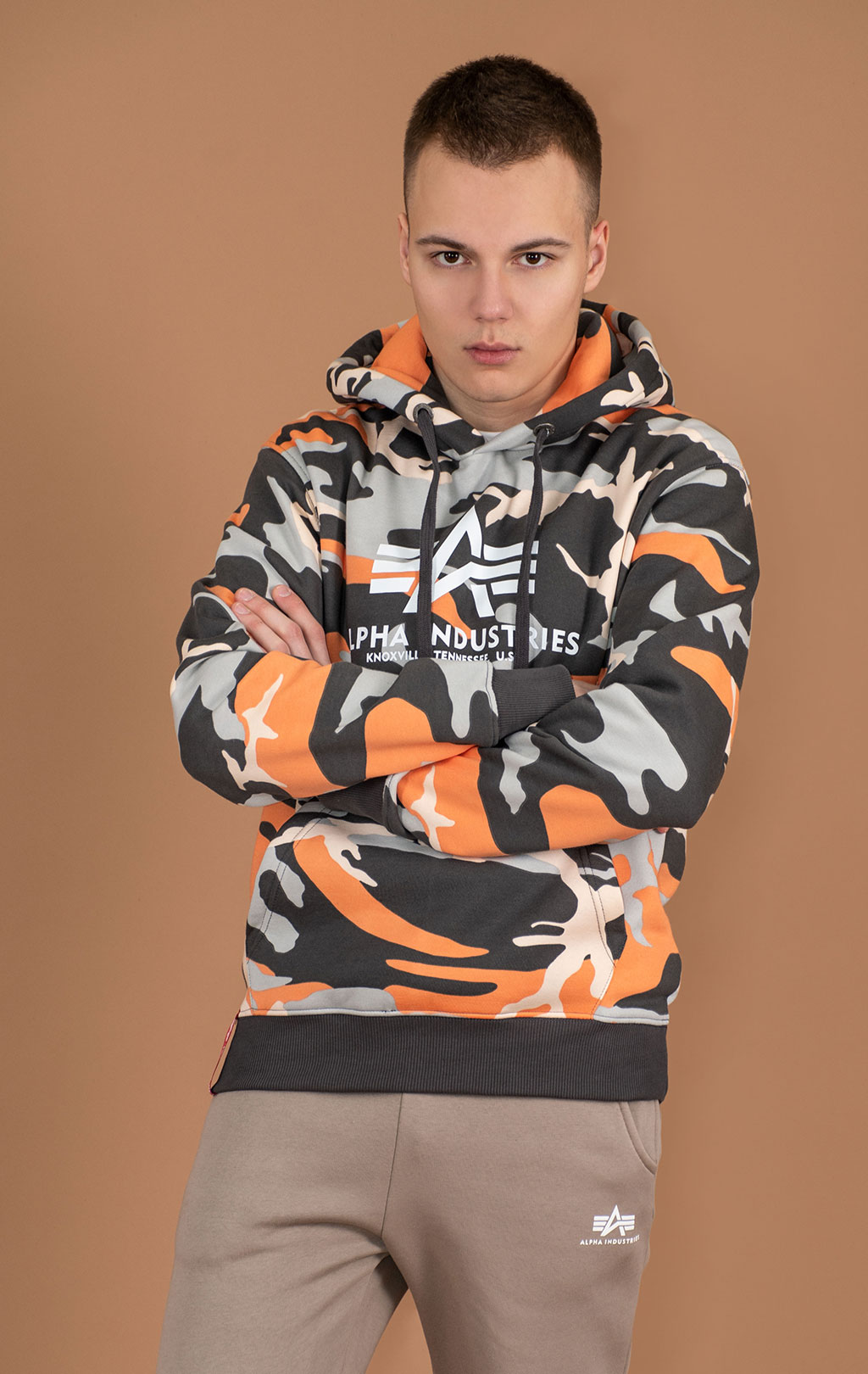 Толстовка ALPHA INDUSTRIES BASIC HOODY orange grey camo 