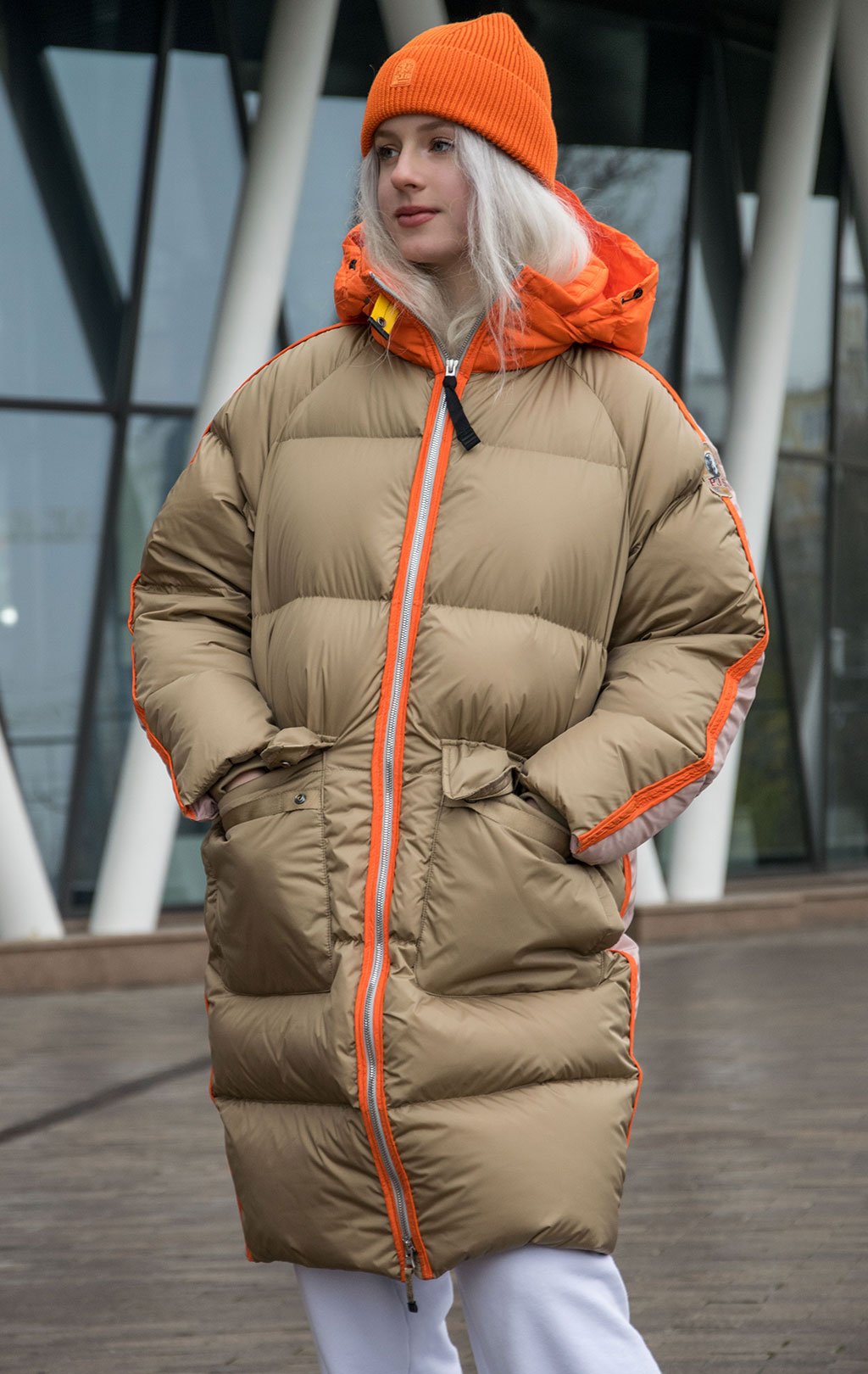Женское пальто пуховое PARAJUMPERS JADA FW 21/22 cappuccino PJS orange 