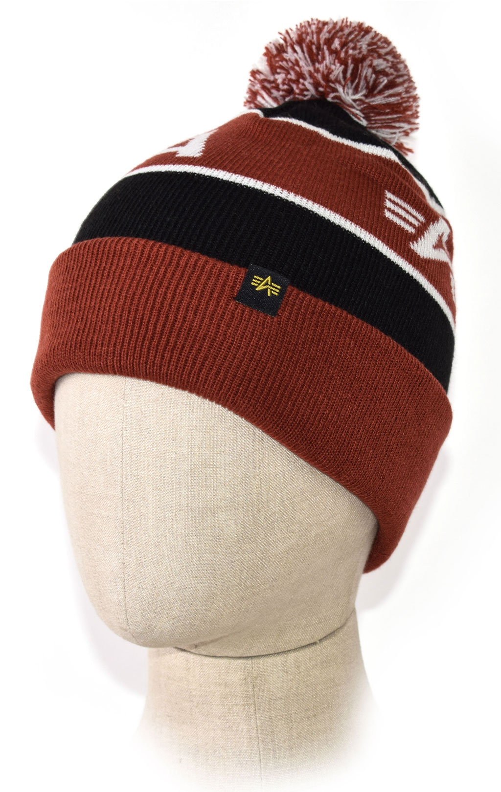 Шапка ALPHA INDUSTRIES BLOCK BOBBLE BEANIE black/red 