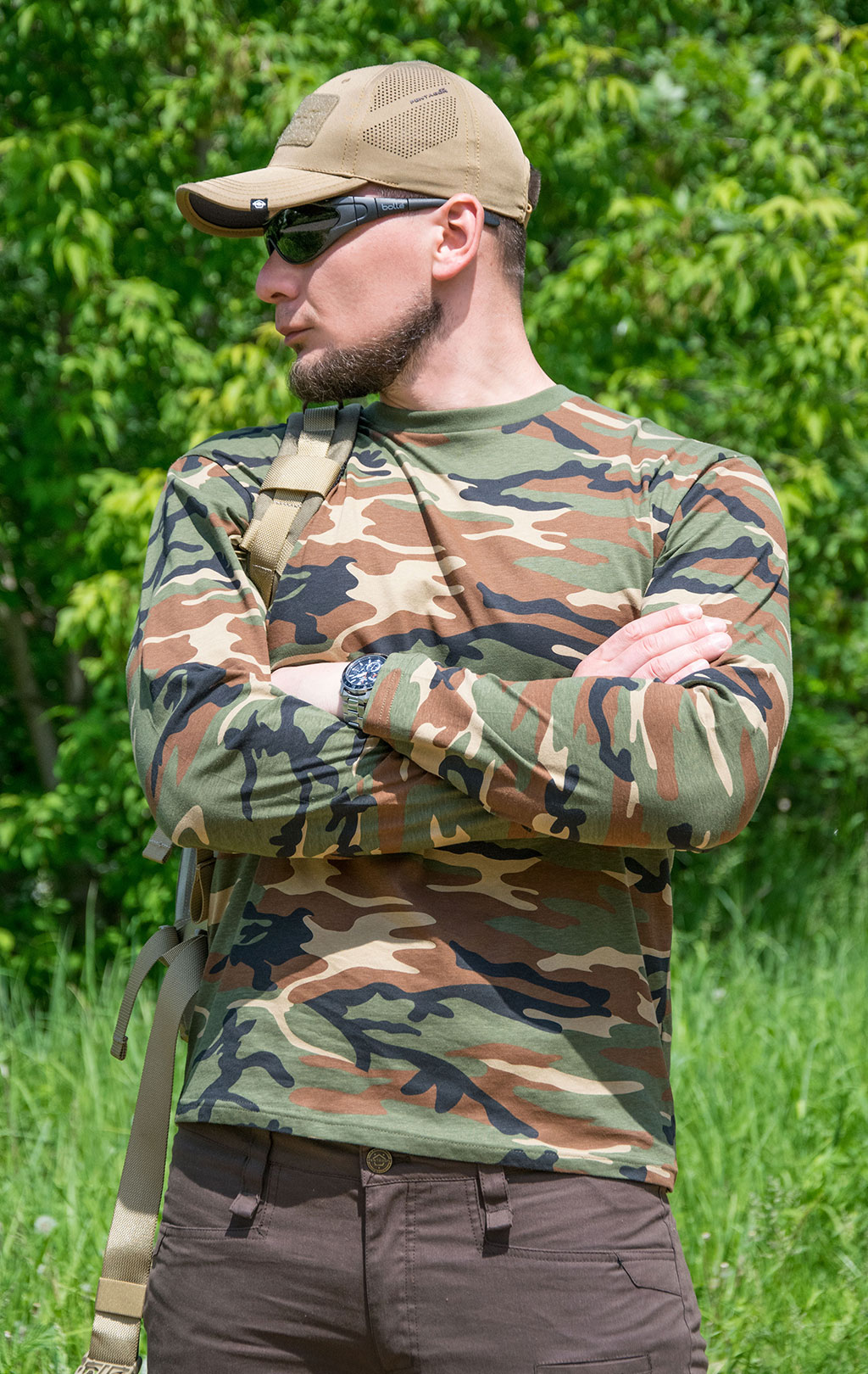 Футболка полевая Mil-Tec длинный рукав camo woodland 