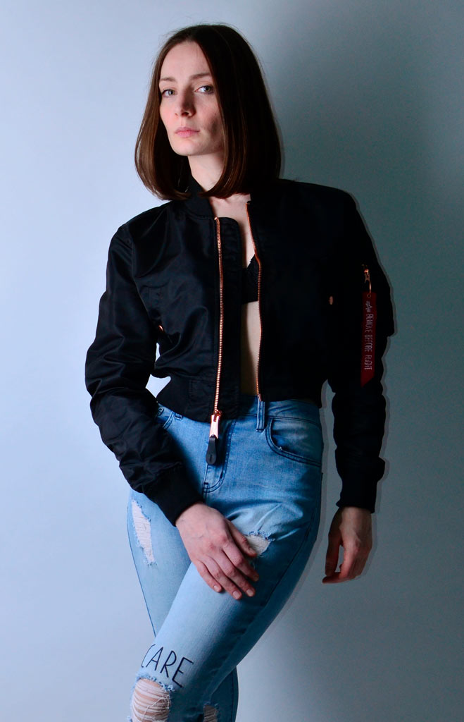 Женская ветровка-бомбер ALPHA INDUSTRIES PM CROPPED MA-1 black/copper 