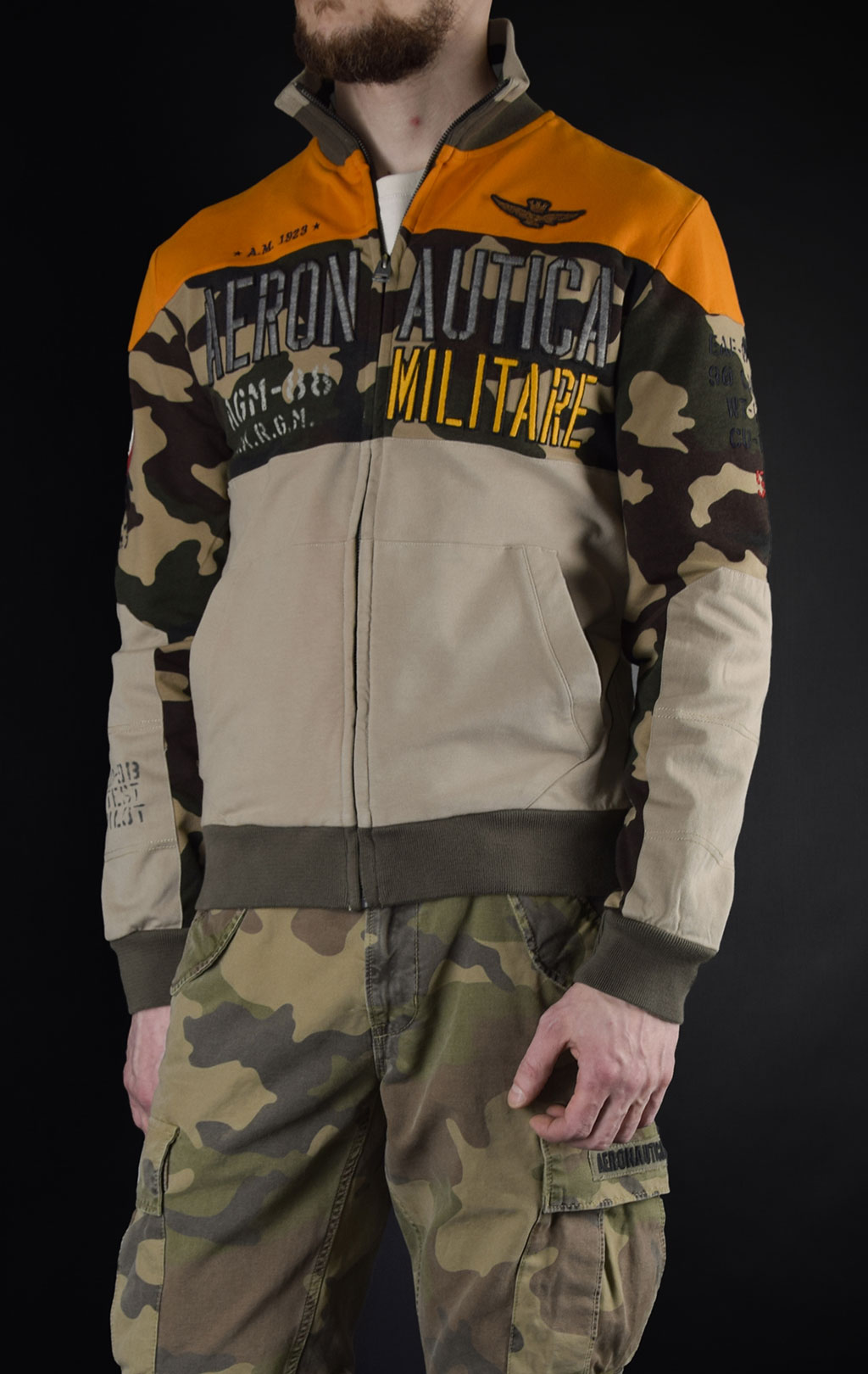 Толстовка AERONAUTICA MILITARE SS19 arancio chiaro/camo/verde (FE 1323) 