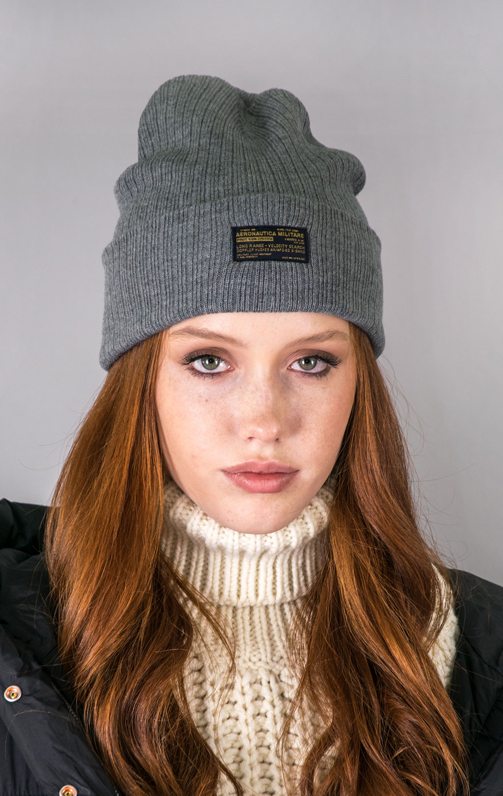 Шапка вязаная AERONAUTICA MILITARE FW 23/24/CN dark grey melange (CU 058) 