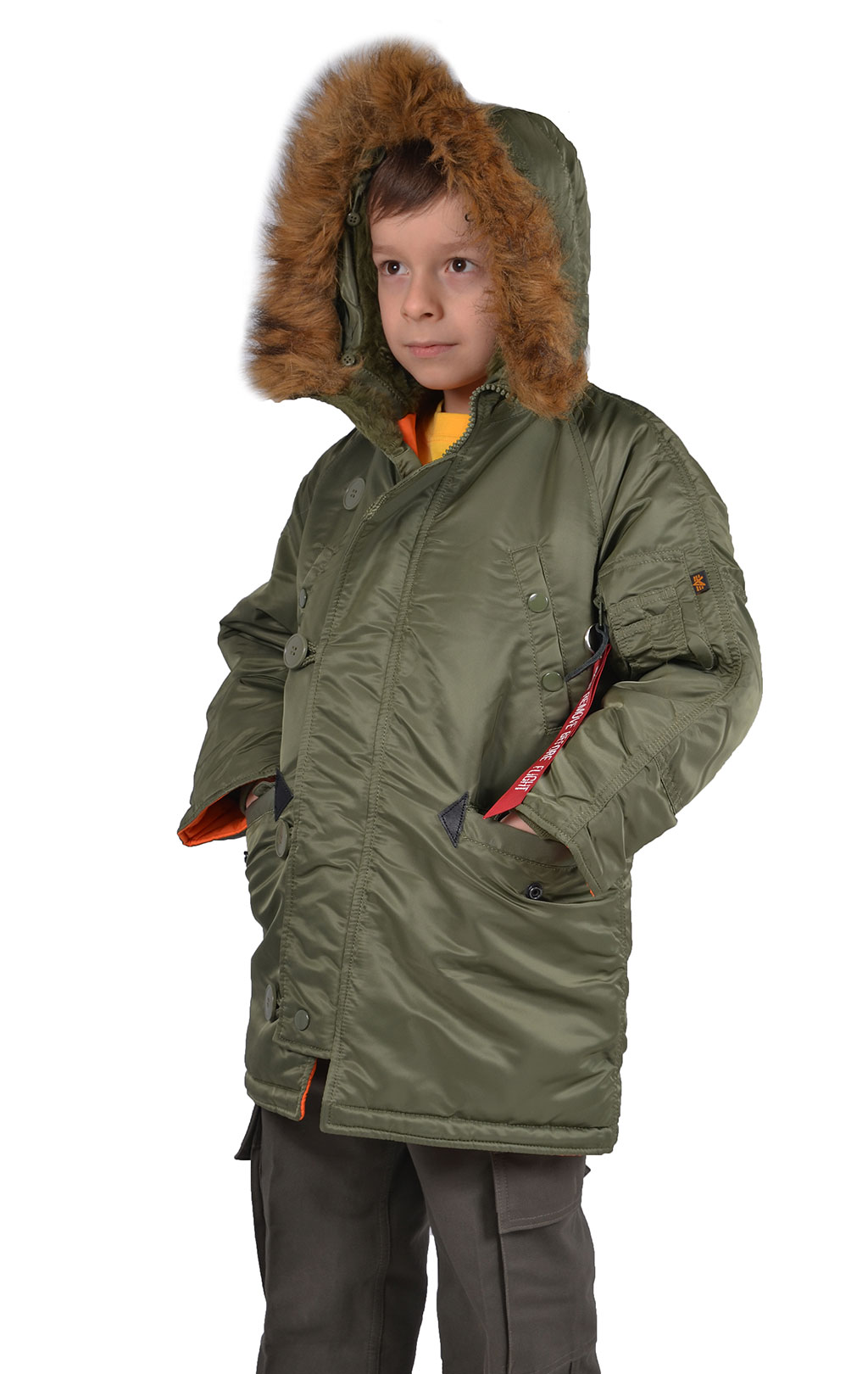 Детская аляска длинная ALPHA INDUSTRIES N-3B CLASSIC sage green 