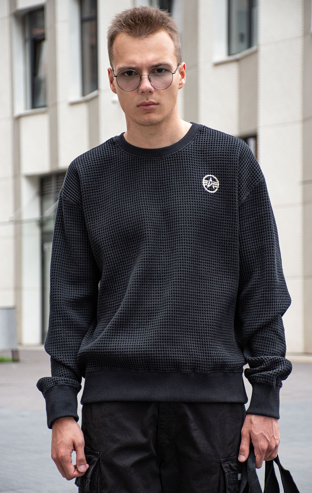 Свитшот ALPHA INDUSTRIES STUDIO WAFFLE SWEATSHIRT black 
