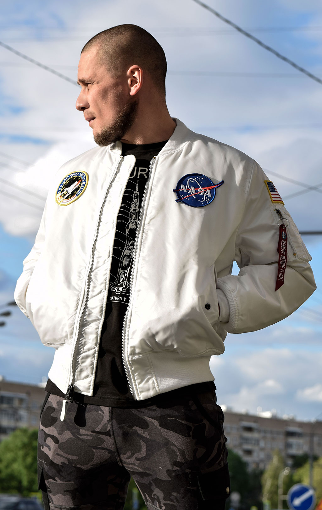 Бомбер ALPHA INDUSTRIES MA-1 original fit NASA white 