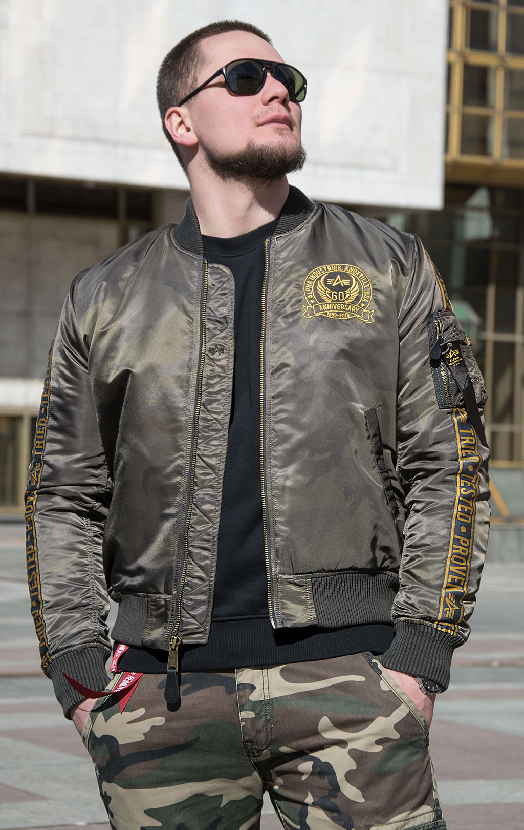 Бомбер ALPHA INDUSTRIES MA-1 60TH ANNIVERSARY dark olive camo 