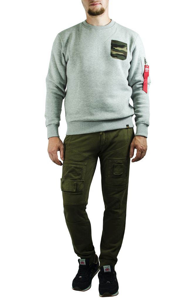 Свитшот ALPHA INDUSTRIES CAMO POCKET grey heather 