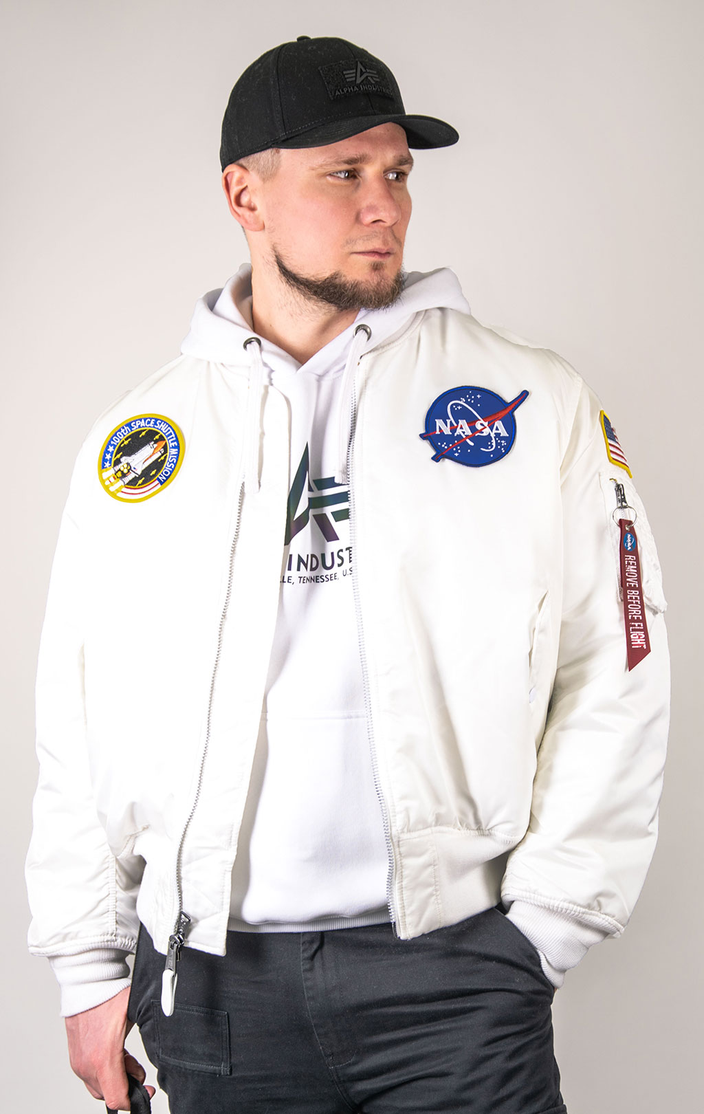 Бомбер ALPHA INDUSTRIES MA-1 VF NASA white 