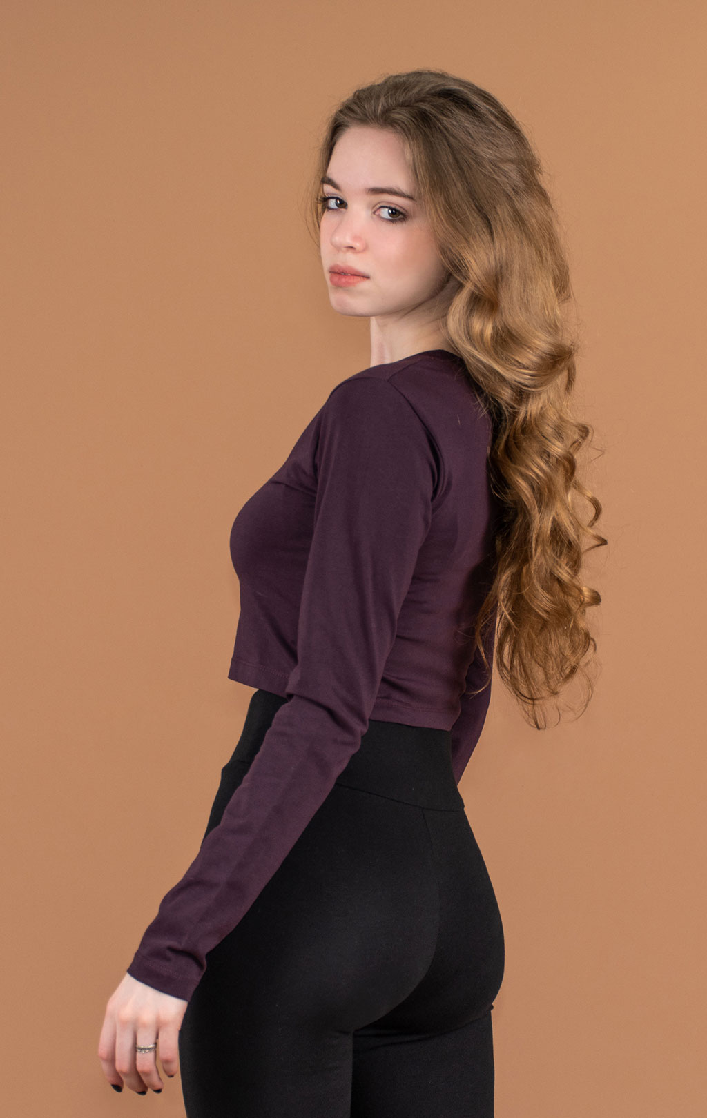 Женский лонгслив ALPHA INDUSTRIES BASIC CROPPED LS plum 