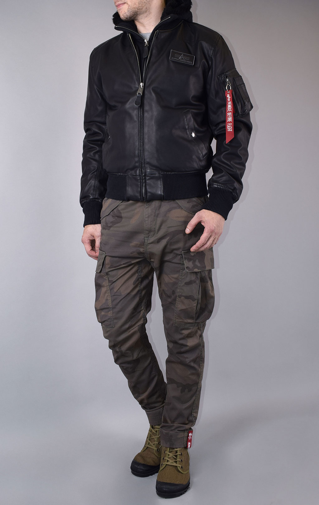 Куртка-бомбер лётная ALPHA INDUSTRIES MA-1 D-Tec FL экокожа black/black 