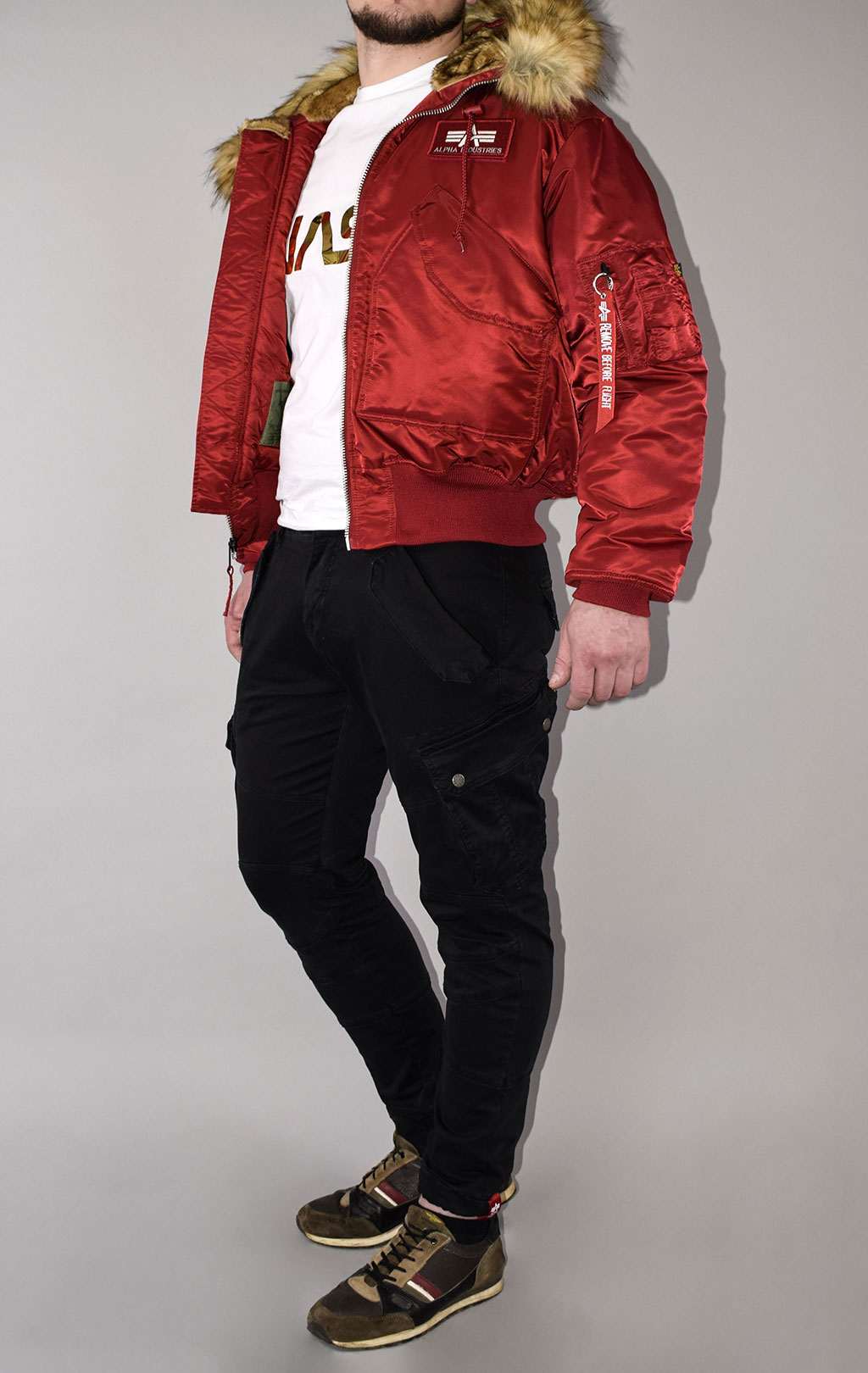 Аляска короткая ALPHA INDUSTRIES 45P HOODED CUSTOM commander red 