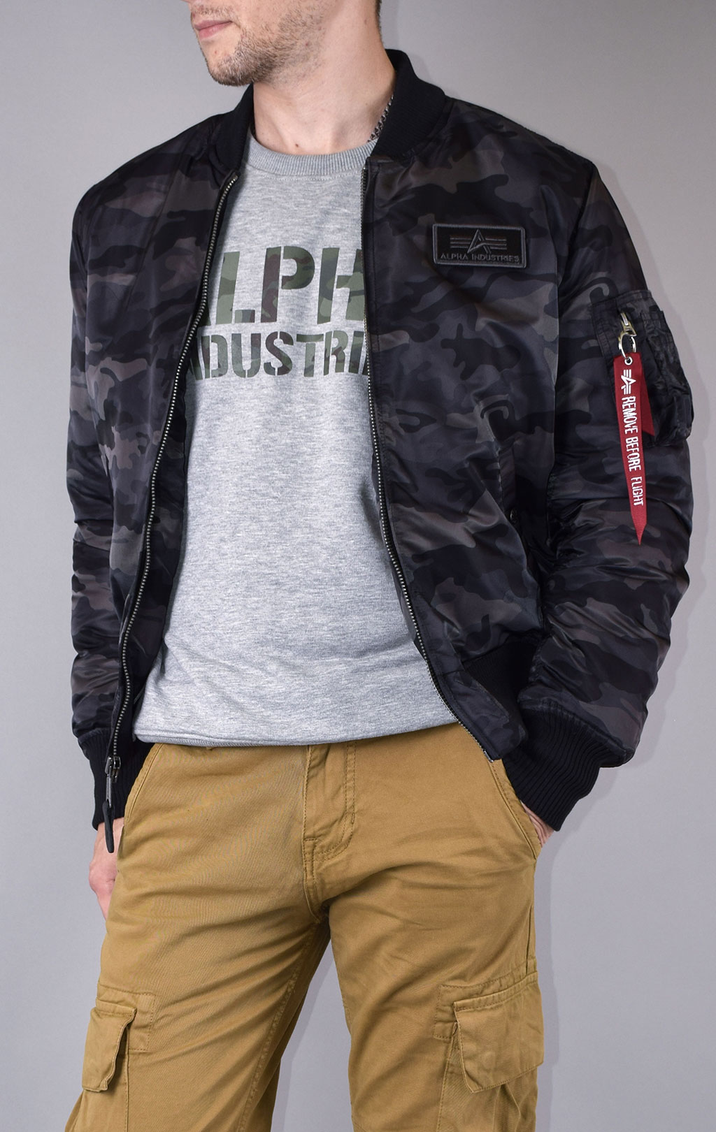 Куртка-бомбер лётная ALPHA INDUSTRIES MA-1 D-Tec black camo 