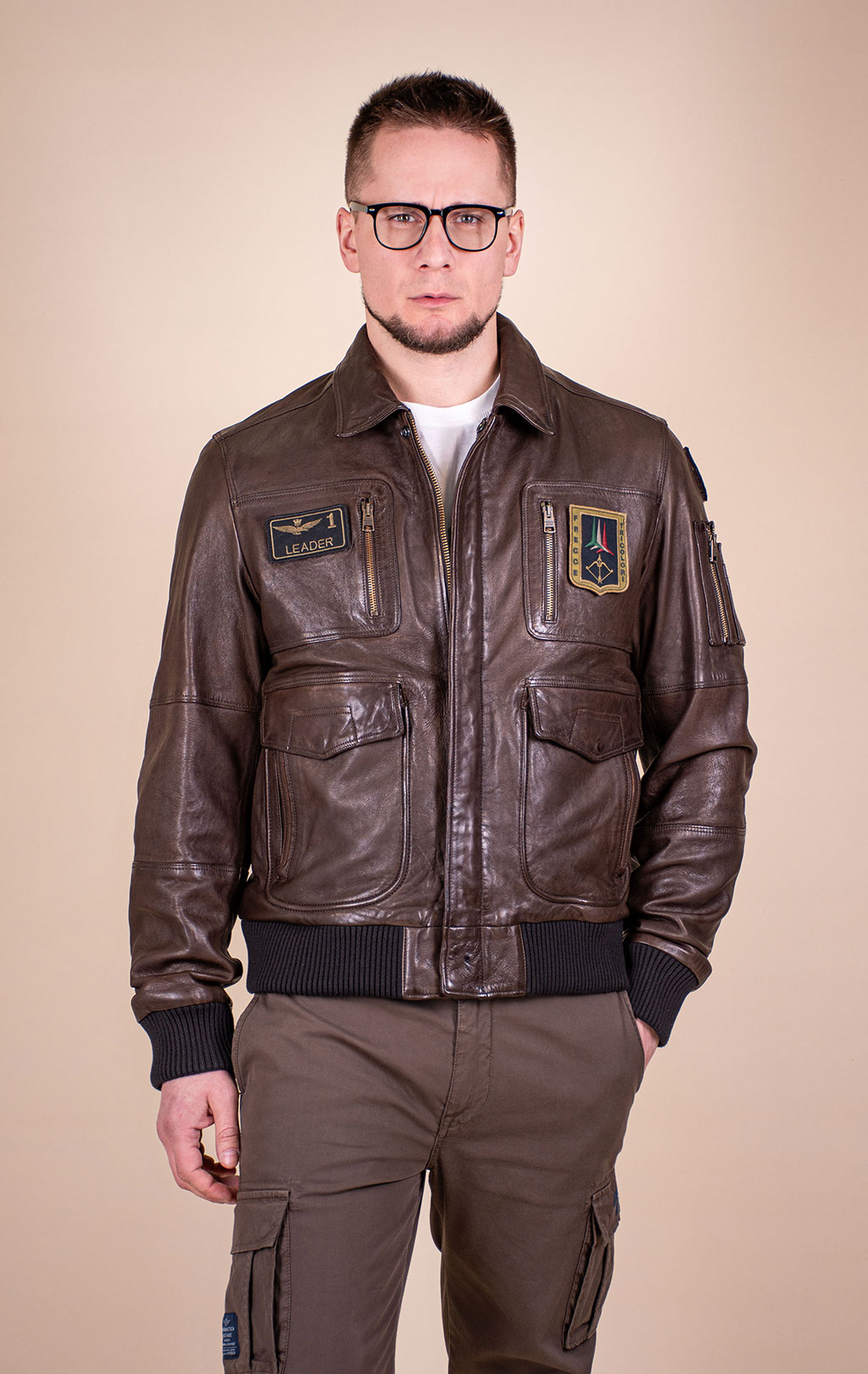 Куртка-пилот AERONAUTICA MILITARE big size кожа SS 26/IT marrone (PN 5058) 