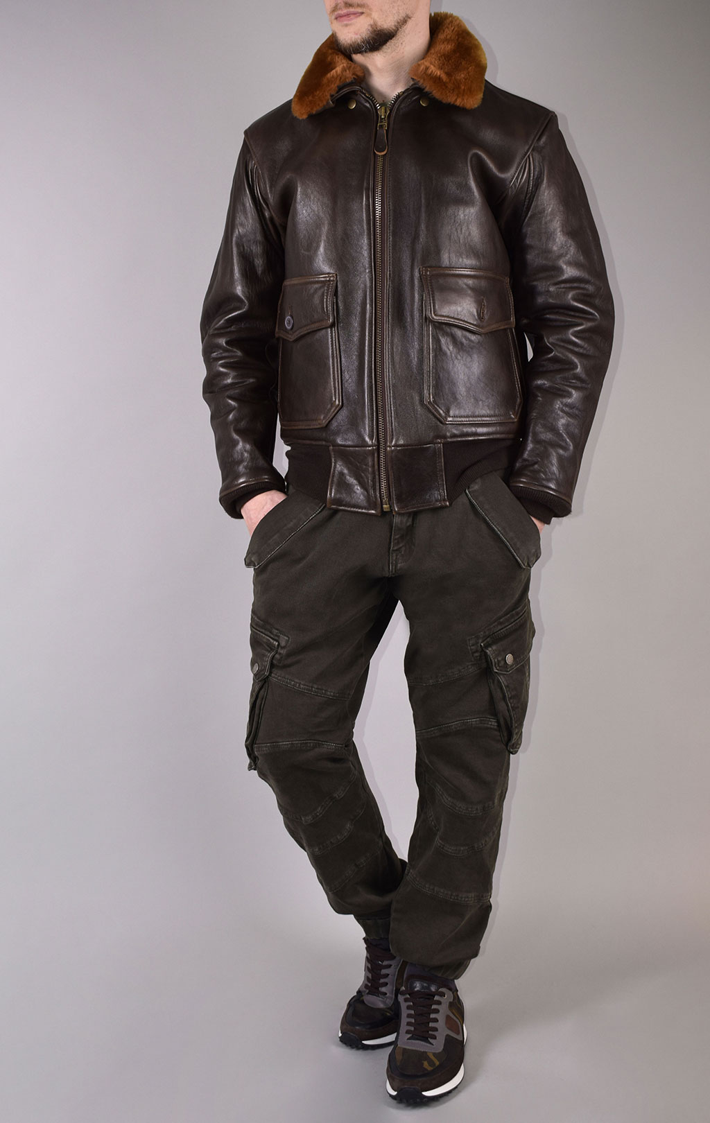 Куртка-пилот COCKPIT G-1 NAVY кожа brown (Z201035) 