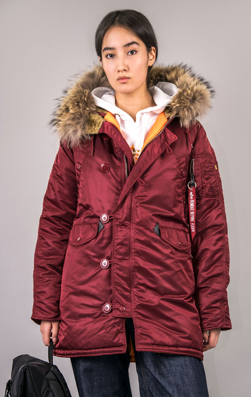 Женская аляска ALPHA INDUSTRIES N-3B CLASSIC original fit натур. мех FW 21 m commander red 