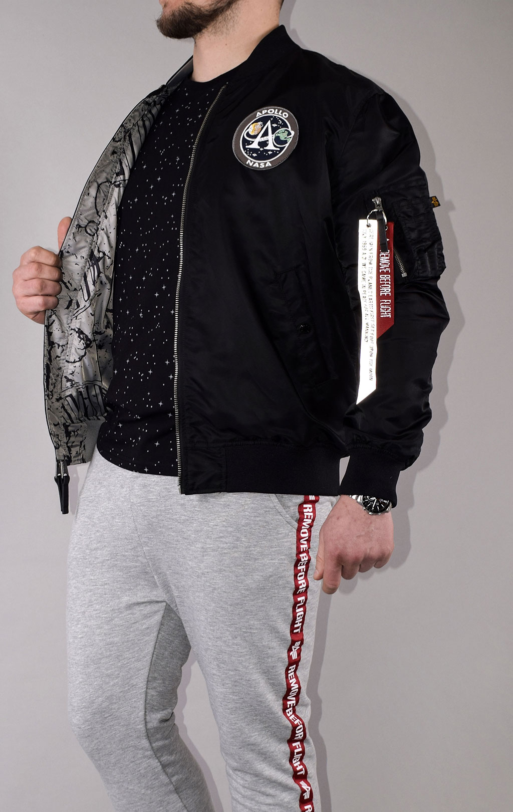Ветровка-бомбер ALPHA INDUSTRIES MA-1 MOON LANDING REVERSIBLE black 