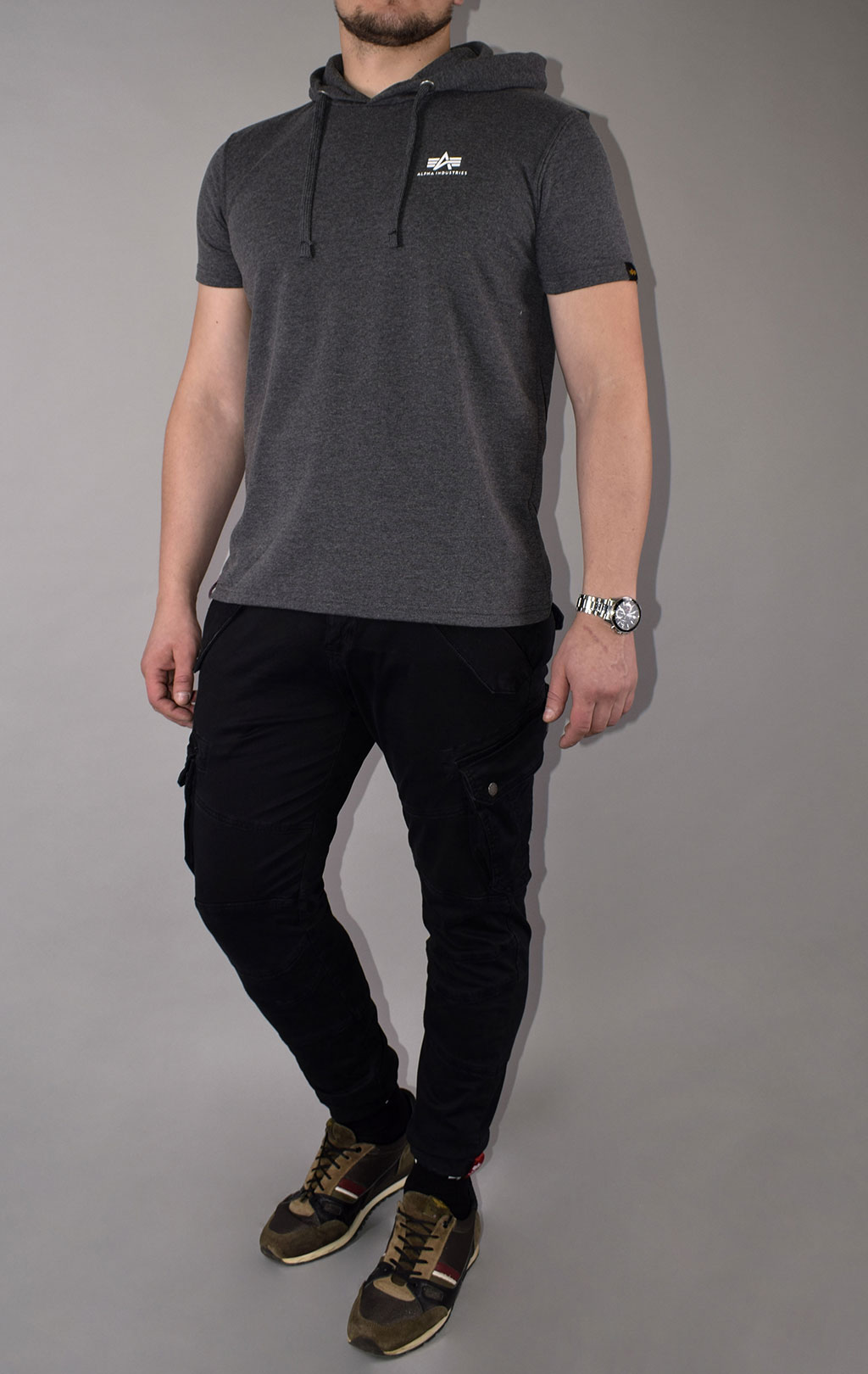 Футболка с капюшоном ALPHA INDUSTRIES BASIC T SMALL LOGO charcoal heather 