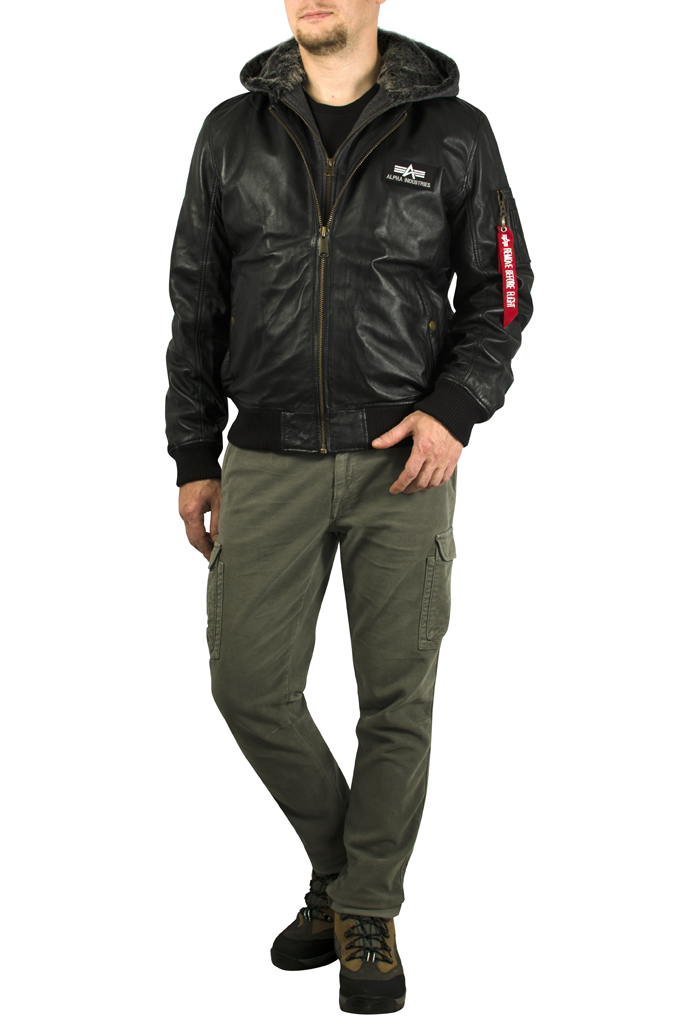 Куртка-бомбер лётная ALPHA INDUSTRIES MA-1 D-Tec leather кожа black 