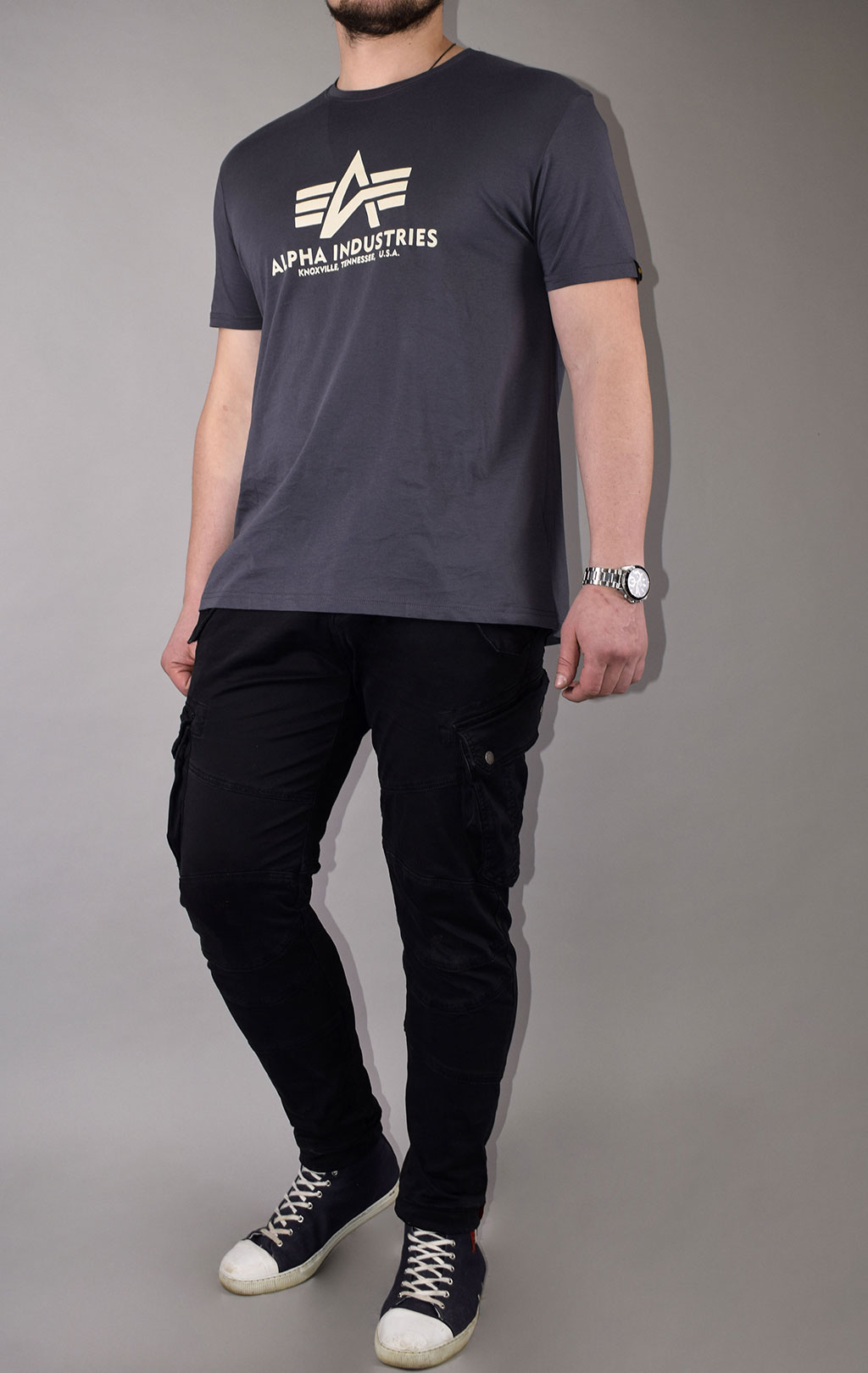 Футболка ALPHA INDUSTRIES BASIC T big size grey black 