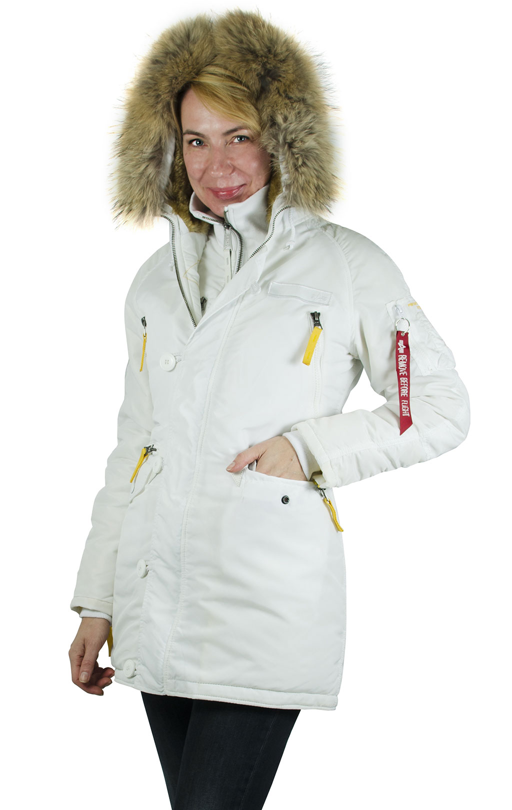 Женская аляска ALPHA INDUSTRIES N-3B PPS натур. мех white 