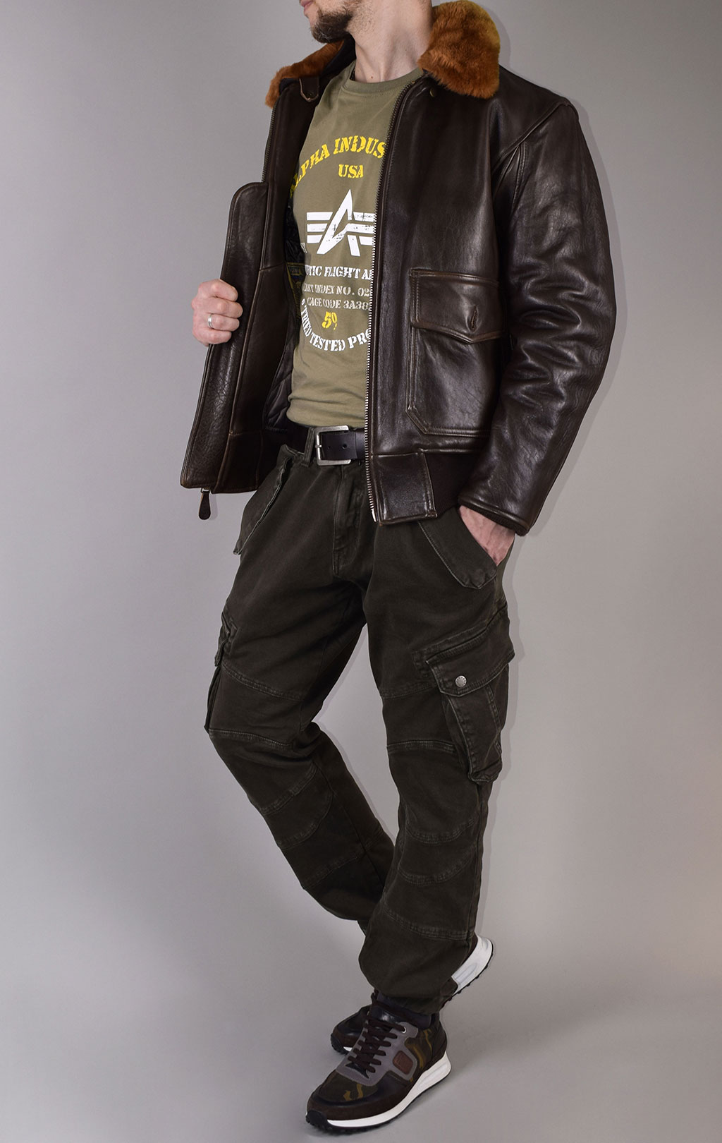 Куртка-пилот COCKPIT G-1 NAVY big size кожа brown (Z201035) 