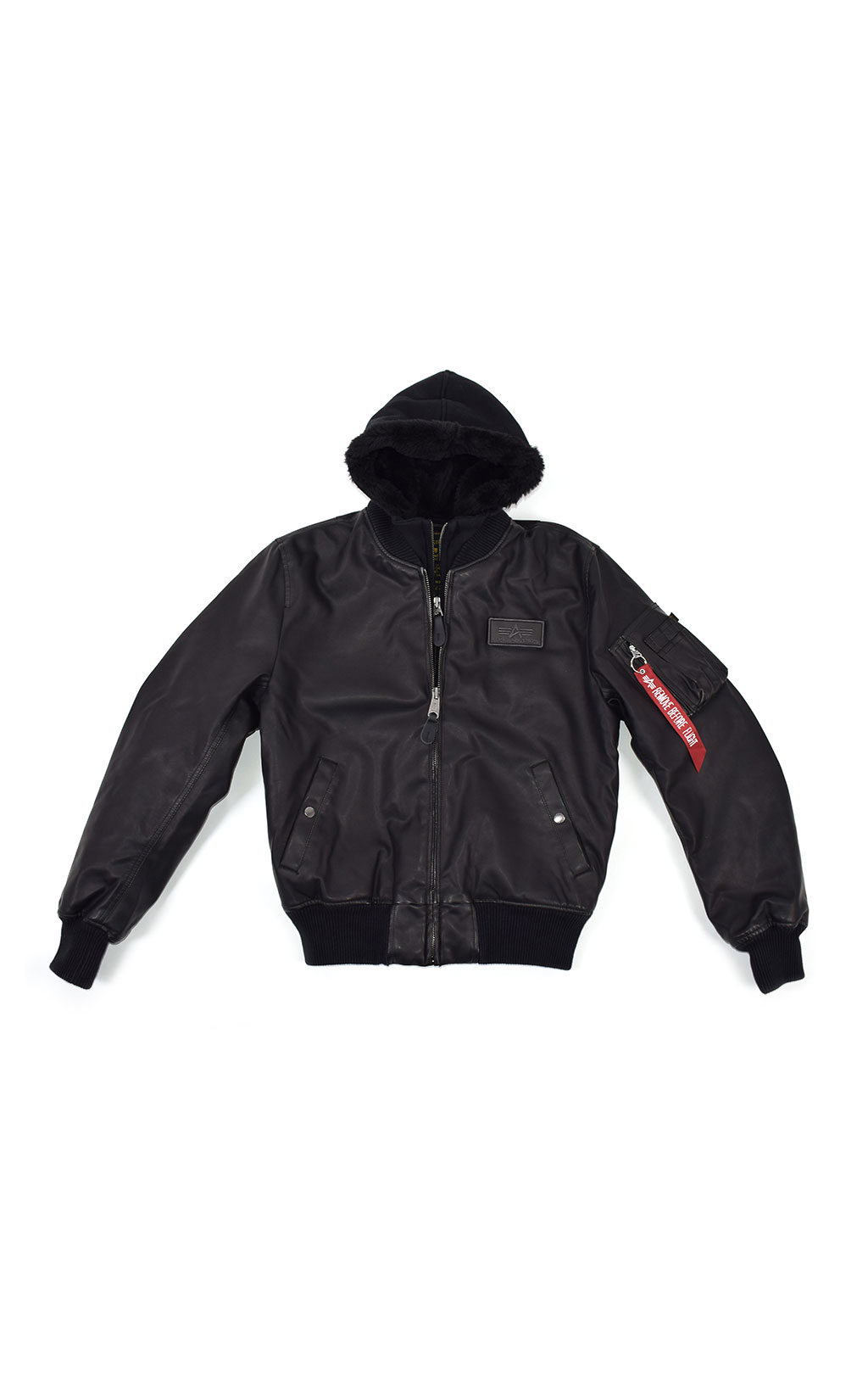 Куртка-бомбер лётная ALPHA INDUSTRIES MA-1 D-Tec FL экокожа black/black 