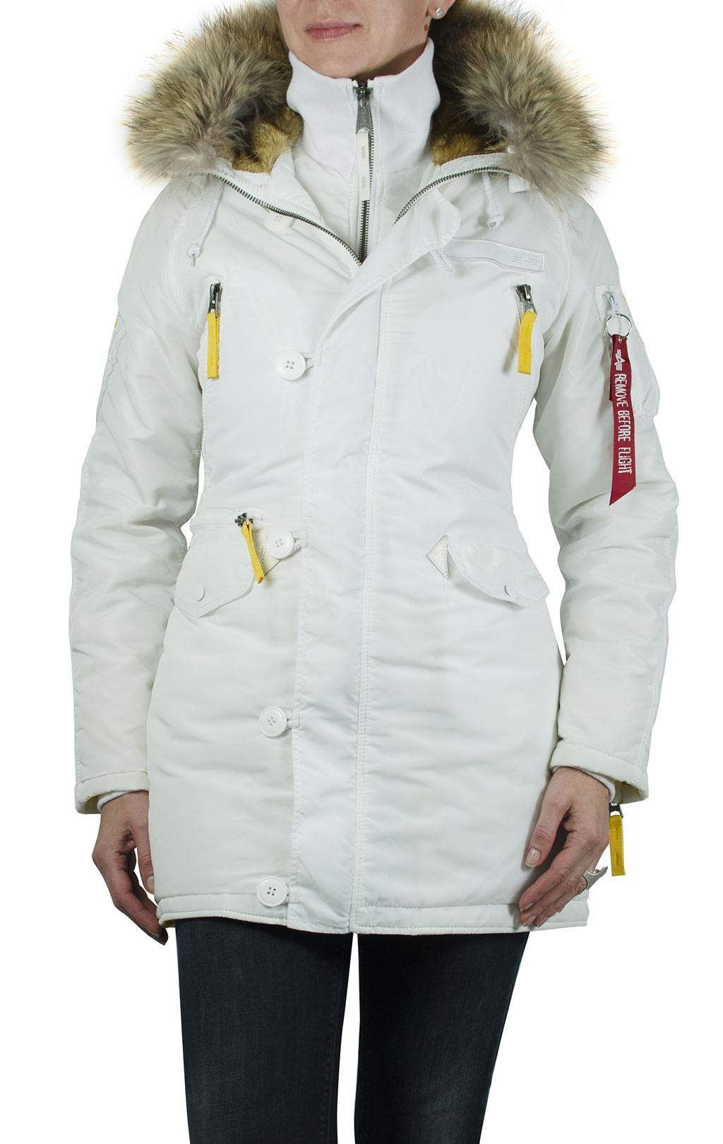 Женская аляска ALPHA INDUSTRIES N-3B PPS натур. мех white 