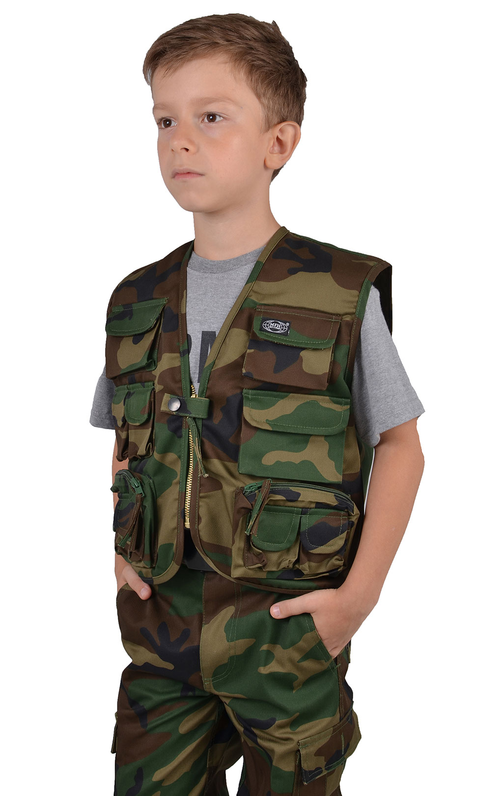 Детский костюм с жилетом MFH camo woodland 